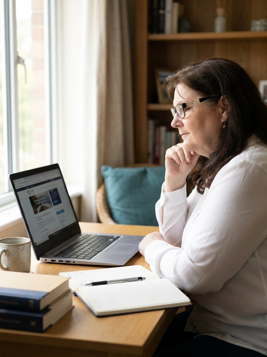 Carrie Wallis reading through her emails at her desk